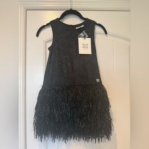 Deux par Deux Shimmering Black Dress with Fringe